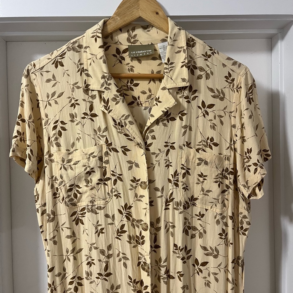 Vintage Liz Claiborne Pale Yellow Floral Button Down Dress